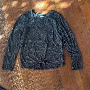 Gap Kids slub Knit Tie-Front Long Sleeve Top - Black/grey